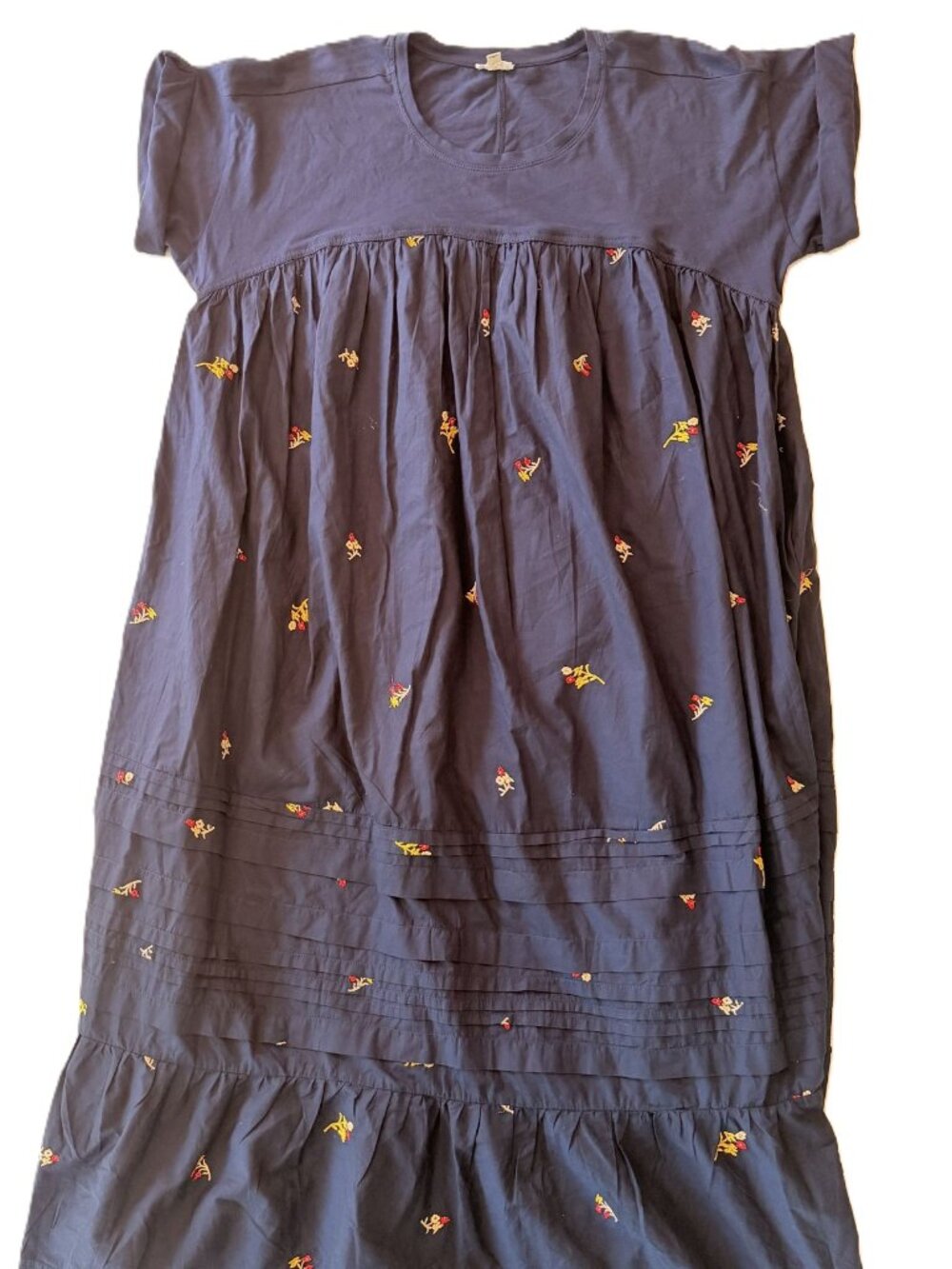 Pilcro Anthropologie Navy Embroidered Tiered Midi Dress XS Cotton Floral Boho